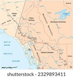 Vector road map of the Alaska Highway from Delta Junction to Dawson Creek, Canada, USA