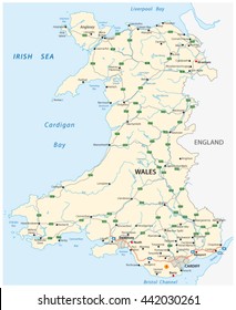 vector road map of the British territory of wales