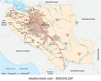 vector road map of California Santa Clara County, United States