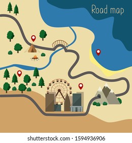 Vector road map with camping and city 