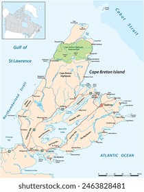 Vector road map of Cape Breton Island, Nova Scotia, Canada