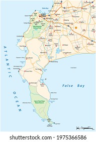 vector road map of Cape Peninsula, Cape Town, South Africa 