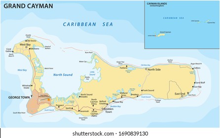 Vector road map of the Caribbean island of Grand Cayman