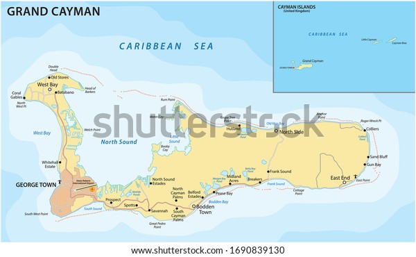 Vector\
road map of the Caribbean island of Grand\
Cayman