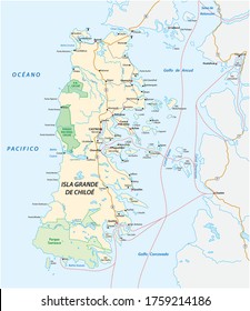 Vector road map of the Chilean island of Chiloe, Chile