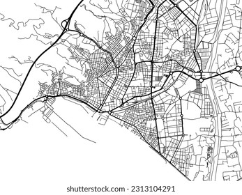 Vector road map of the city of Almeria in Spain isolated on a white background.