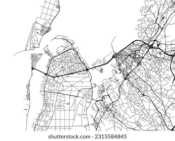 Vector road map of the city of Aveiro Metropole in Portugal isolated on a white background.