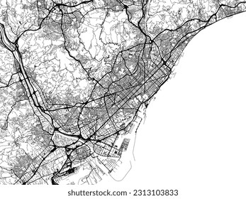 Vector road map of the city of Barcelona Metropolis in Spain isolated on a white background.