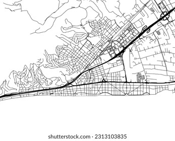 Stadtplan der Stadt Castelldefels in Spanien einzeln auf weißem Hintergrund.