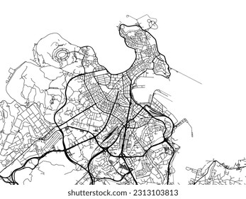 Hoja de ruta vectorial de la ciudad de A Coruna en España aislada en un fondo blanco.