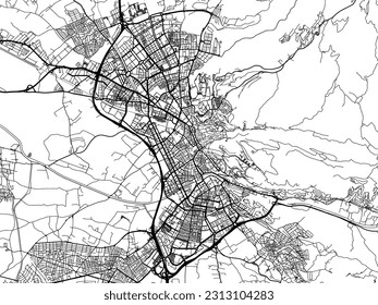 Vector road map of the city of Granada in Spain isolated on a white background.