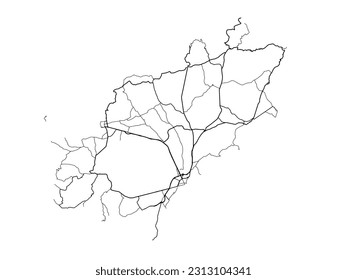 Hoja de ruta vectorial de la ciudad de Ibiza en España aislada en un fondo blanco.
