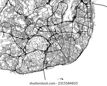 Vector road map of the city of Lisboa in Portugal isolated on a white background.
