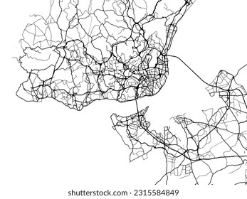 Vector road map of the city of Lisboa Metropole in Portugal isolated on a white background.