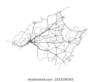 Stadtplan der Stadt Mallorca in Spanien einzeln auf weißem Hintergrund.