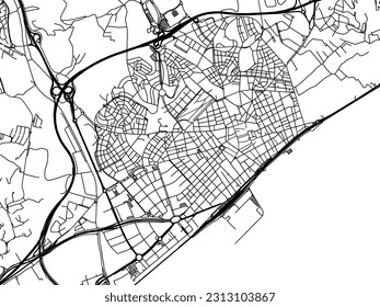 Vector road map of the city of Mataro in Spain isolated on a white background.