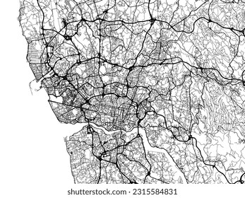 Vector road map of the city of Oporto Metropole in Portugal isolated on a white background.