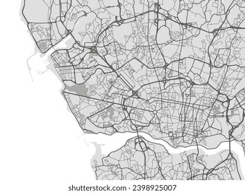 Vector road map of the city of Oporto Metropole in Portugal with gray roads isolated on a white background.