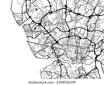 Vector road map of the city of Oporto Metropole in Portugal with black roads isolated on a white background.