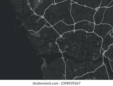 Vector road map of the city of Oporto Metropole in Portugal with white roads isolated on a gray background.