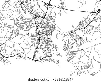 Vector road map of the city of Portimao in Portugal isolated on a white background.
