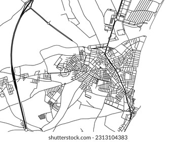 Vector road map of the city of Roquetas de Mar in Spain isolated on a white background.