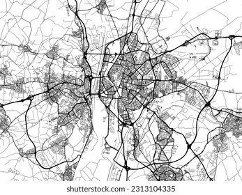 Vector road map of the city of Seville Metropolis in Spain isolated on a white background.