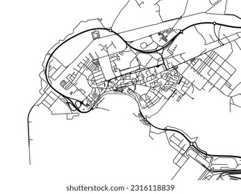 Vector road map of the city of Sines in Portugal isolated on a white background.