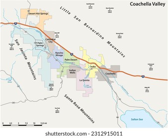 vector road map of the Coachella Valley in Riverside County, California, United States