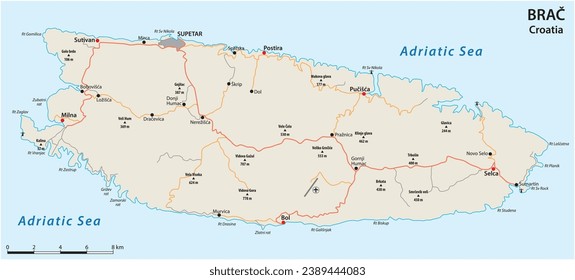 Vector road map of Croatian island Brač