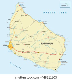 vector road map of the Danish island bornholm in the Baltic sea