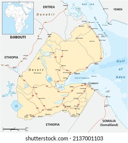 Vector Road Map Of East African Republic Of Djibouti 