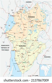 Vector Road Map Of East African States Rwanda And Burundi