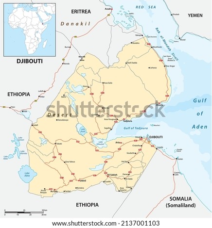 vector road map of east african republic of Djibouti 