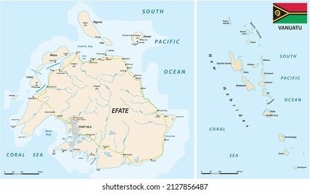 Vector Road Map Of Efate Island, Vanuatu