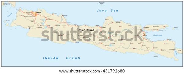 インドネシア島のジャワのベクター画像道路地図 のベクター画像素材 ロイヤリティフリー