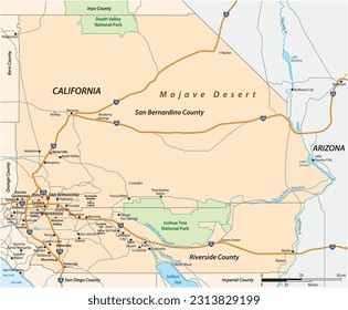 Vector road map of the Inland Empire region of California, United States