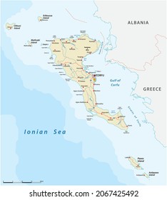 Vector road map of the Ionian island Korfu, Greece