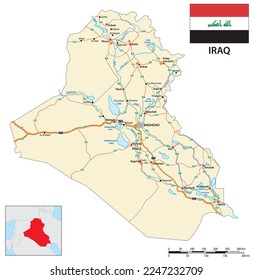 Vector road map of Iraqi Republic with flag