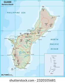 Vector road map of the island of Guam, Mariana Islands, United States