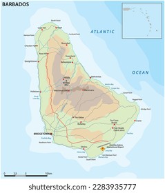 Vector road map of the Lesser Antilles island of Barbados