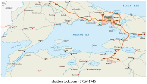 Vector road map marmara sea with istanbul