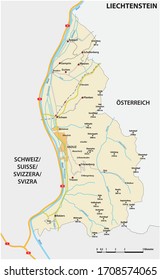 vector road map Principality of Liechtenstein in German language