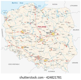 vector road map of the Republic of Poland