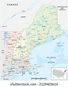 Vector Road Map Of The Six New England States, United States