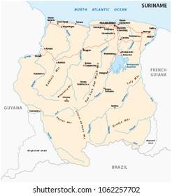 Vector road map of the South American state suriname