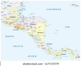 vector road map of the states of central america.