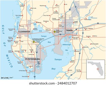 Vector road map of Tampa Bay Area, Florida, United States