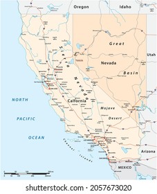 Vektorfahrplan der US-Bundesstaaten Kalifornien und Nevada