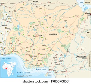 Vector road map of the West African state of Nigeria 